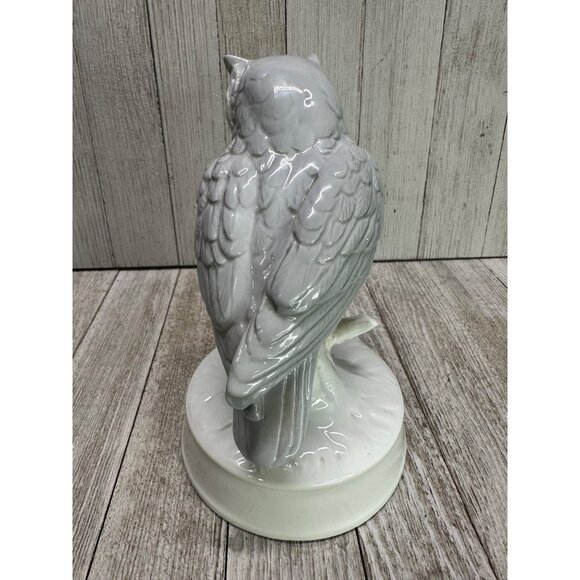 Vintage Owl Figurine Statue Standing On Branch Porcelain White Home Decor 6.5" - Picture 4 of 10